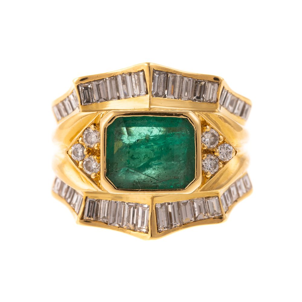 Appraisal: A Wide K Three-Row Fluted Emerald Diamond Ring K solid