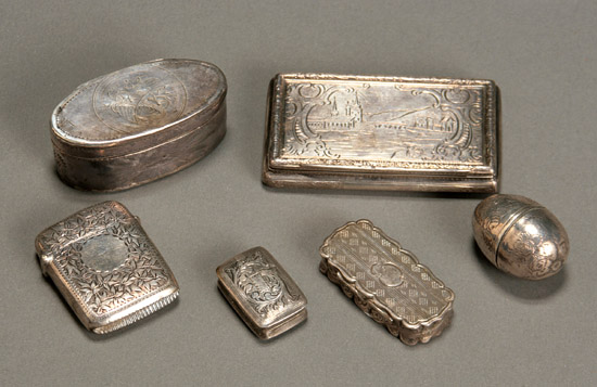 Appraisal: Group of Six European Silver Boxes th Century Consisting of