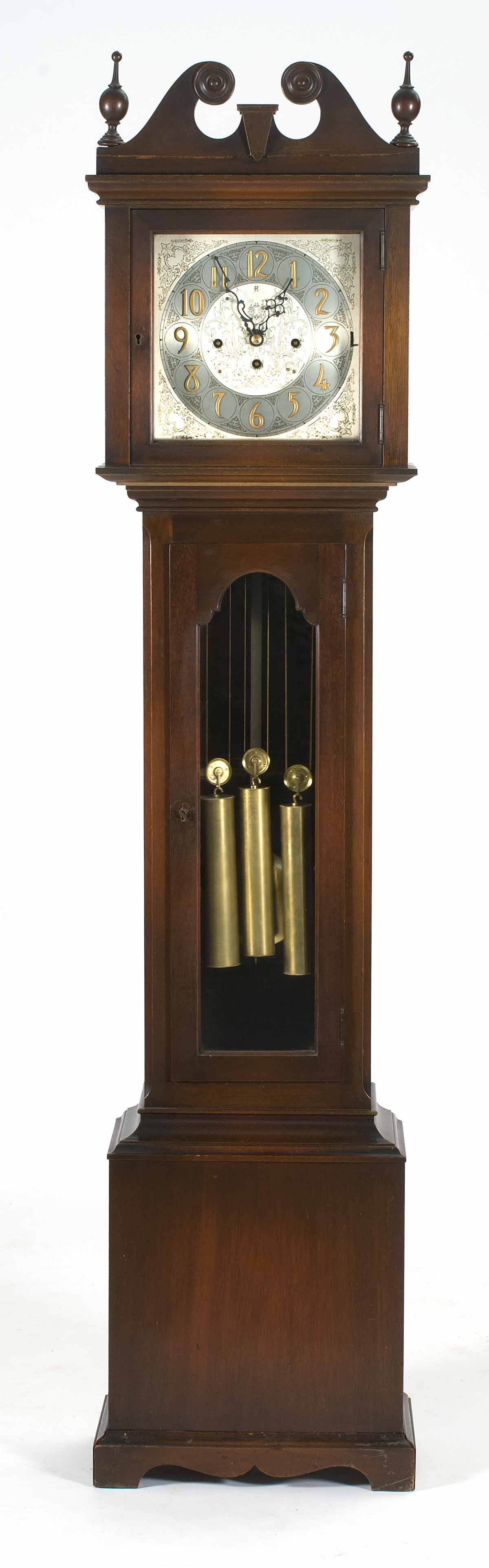 Appraisal: TH CENTURY GRANDFATHER CLOCK with Westminster chimes Mahogany-veneer case Broken