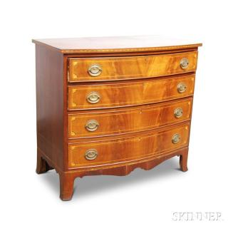 Appraisal: Federal-style Inlaid Mahogany Bow-front Chest of Drawers ht wd dp