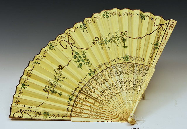 Appraisal: A CHINESE PAPER FAN painted green and overlaid sequins in