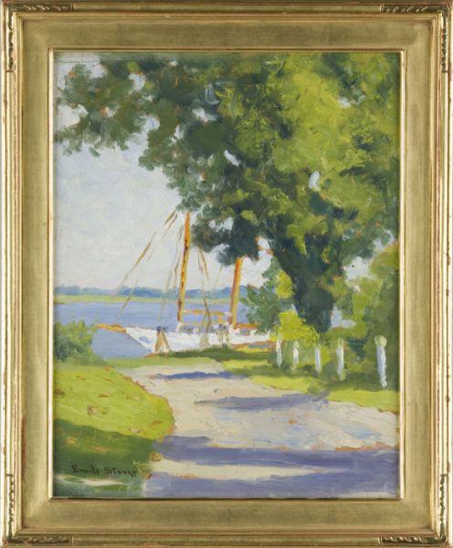 Appraisal: Emile Stange NJ - Sailboat at Anchor oil on board