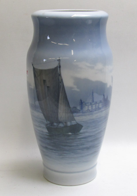 Appraisal: ROYAL COPENHAGEN LARGE PORCELAIN SHIP VASE Hand painted under glaze