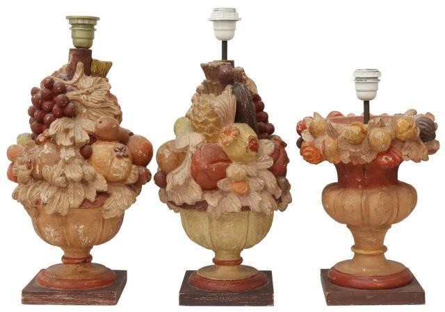 Appraisal: lot of Italian carved wood table lamps th c polychrome