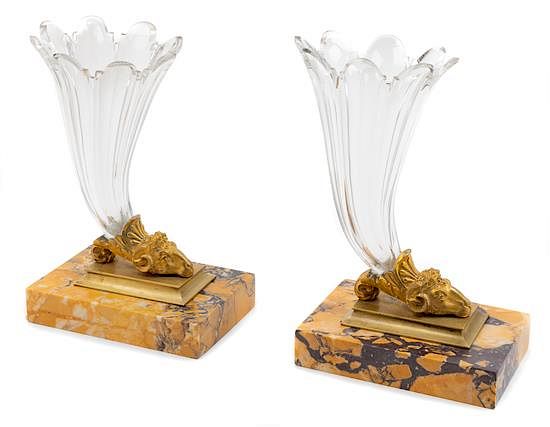 Appraisal: A Pair of Gilt Bronze Glass and Marble Ram's Head