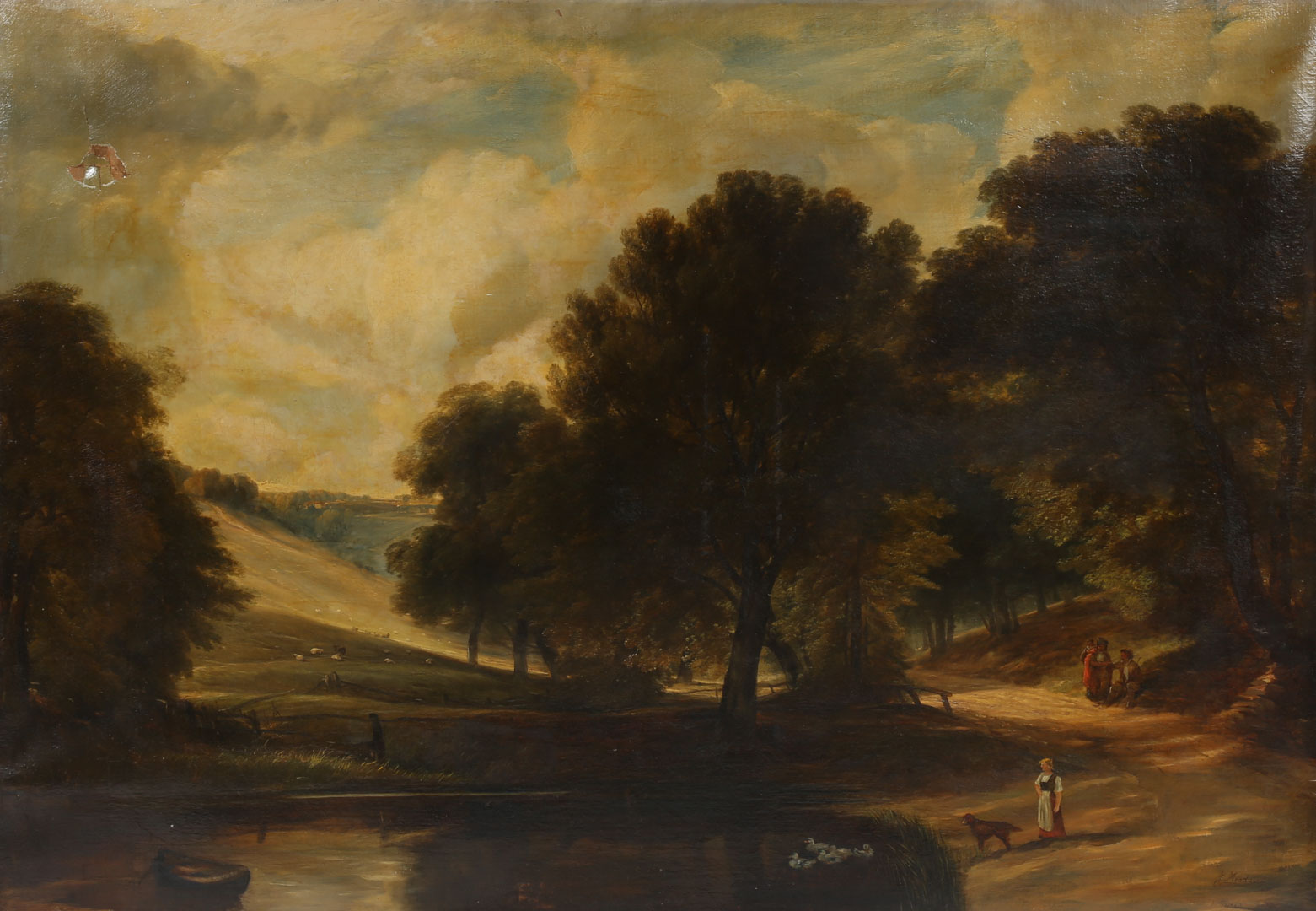 Appraisal: J Meadows Landscape with Figures oil Probably James Meadows British