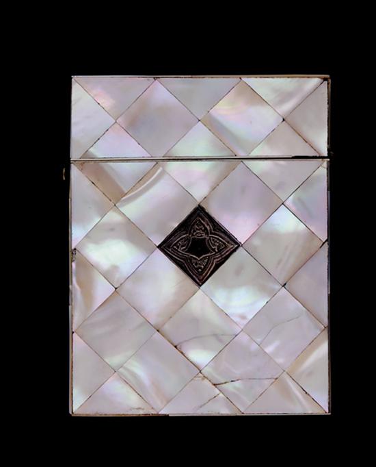 Appraisal: Victorian mother-of-pearl card case late th centurygeometric design inset with