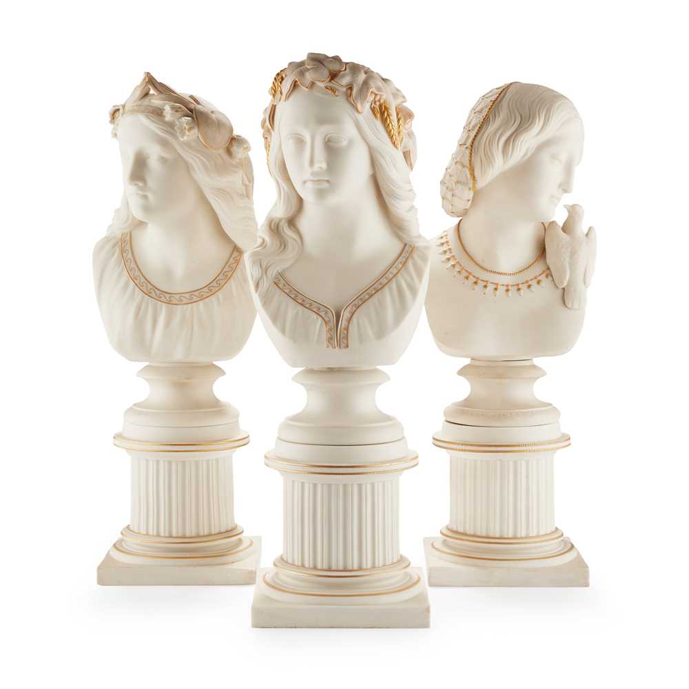 Appraisal: THREE COPELAND PARIANWARE PARCEL GILT BUSTS MID TH CENTURY depicting