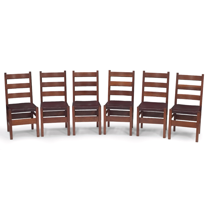 Appraisal: Gustav Stickley side chairs set of six ladder-back form with