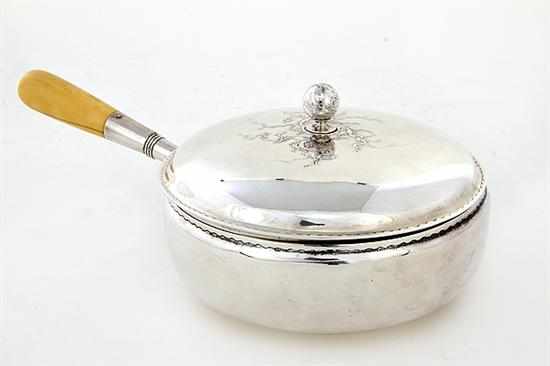 Appraisal: Whiting sterling and ivory covered braising pan New York circa