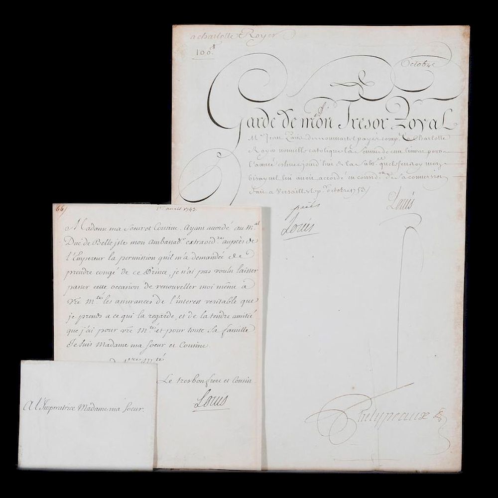 Appraisal: Two letters signed by Louis XV Two letters signed by