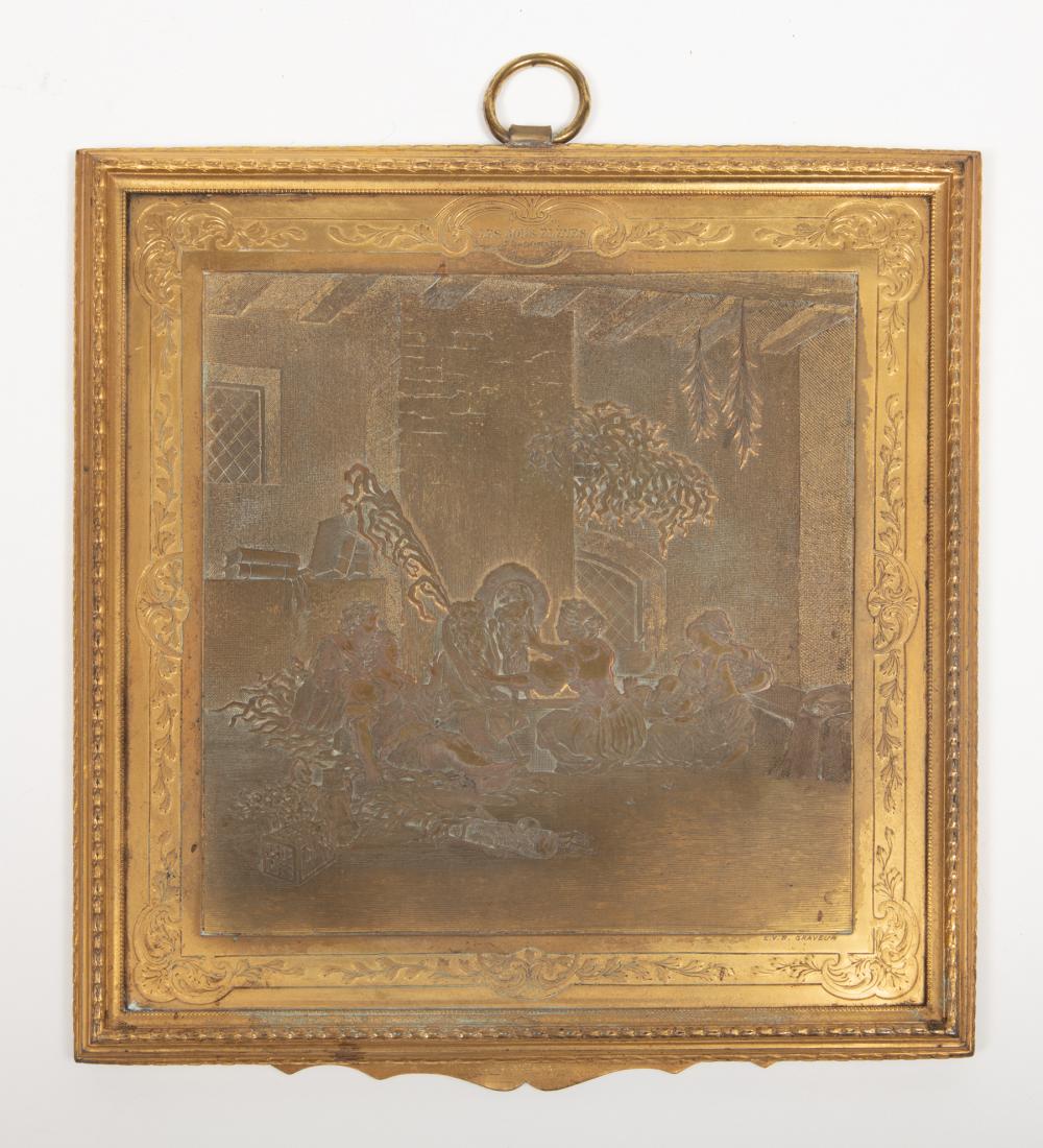 Appraisal: Antique Bronze Plaque After Fragonard top cartouche titled Les Bons