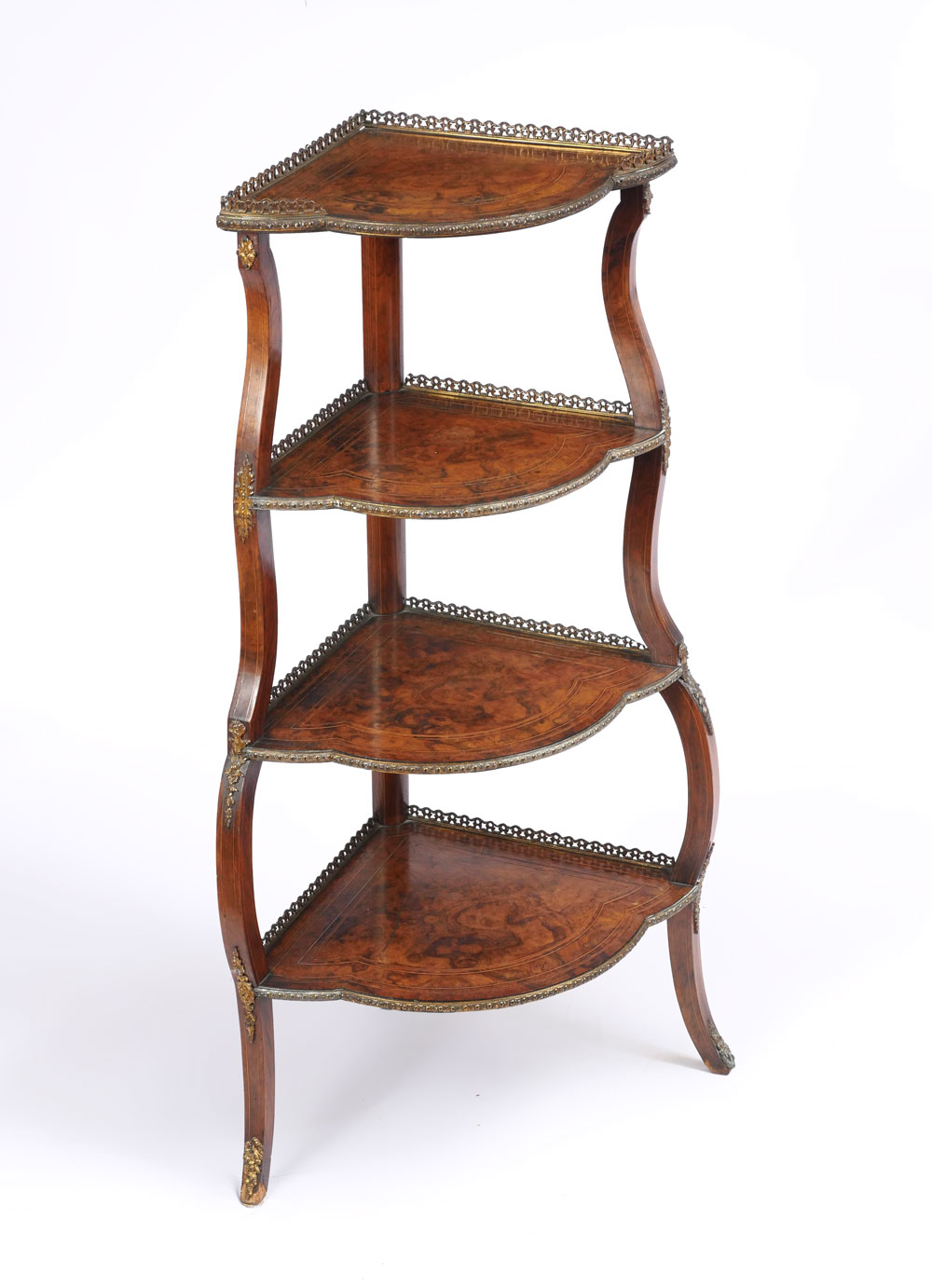 Appraisal: INLAID CORNER ETAGERE - shelf graduated corner Etagere with burlwood