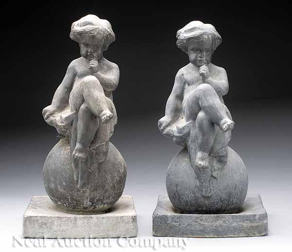 Appraisal: A Pair of Antique Continental Lead Garden Figures of Cherubs