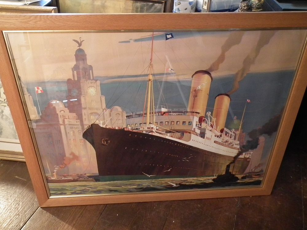 Appraisal: ROSENVINGE PRINT OF STEAM SHIP Large framed color lithograph of