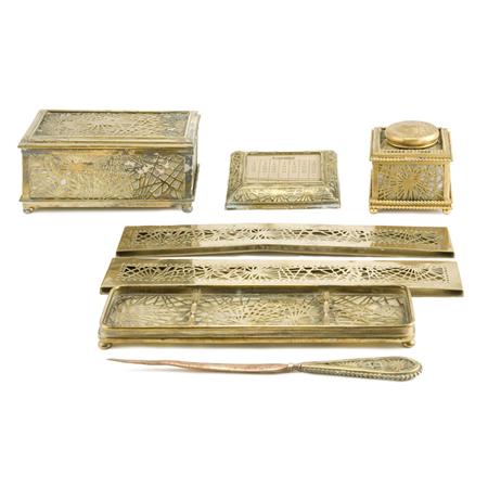 Appraisal: Assembled Tiffany Studios Gilt-Bronze and Favrile Glass Desk Set Estimate