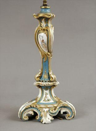 Appraisal: S vres-Style Gilt and Polychrome Porcelain Candelabrum Base Mounted as