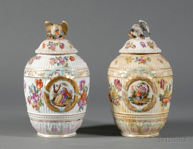 Appraisal: Pair of German Porcelain Jars th century ovoid molded with