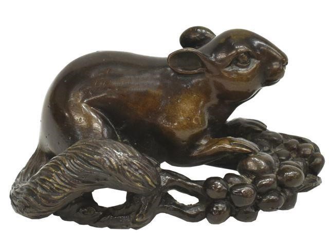 Appraisal: Chinese patinated bronze figure of a squirrel with grapes approx