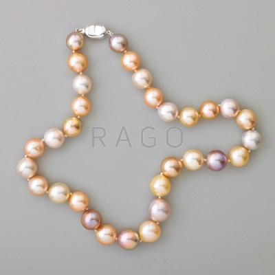 Appraisal: PASTEL VARICOLORED PEARL NECKLACE lustrous salt and freshwater pearls in