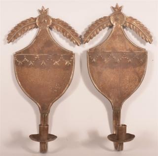 Appraisal: Late th C Punched Tin Shield Candleholders Late th C