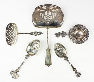 Appraisal: Continental silver Art Nouveau Dutch asparagus server etc lot of