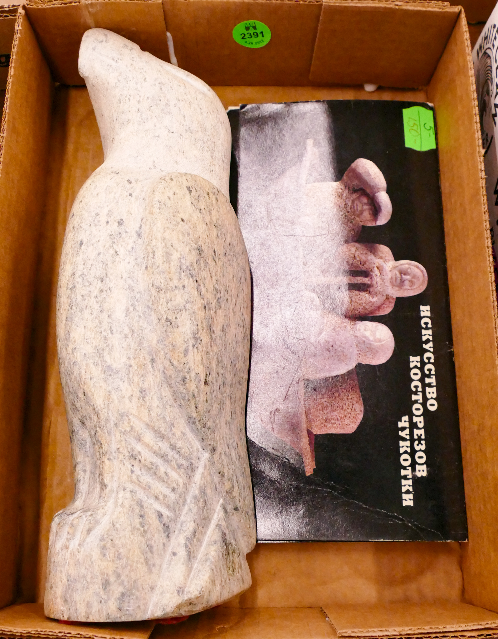 Appraisal: Box Siberian Eskimo Carved Stone Bird Figure Etc- largest ''