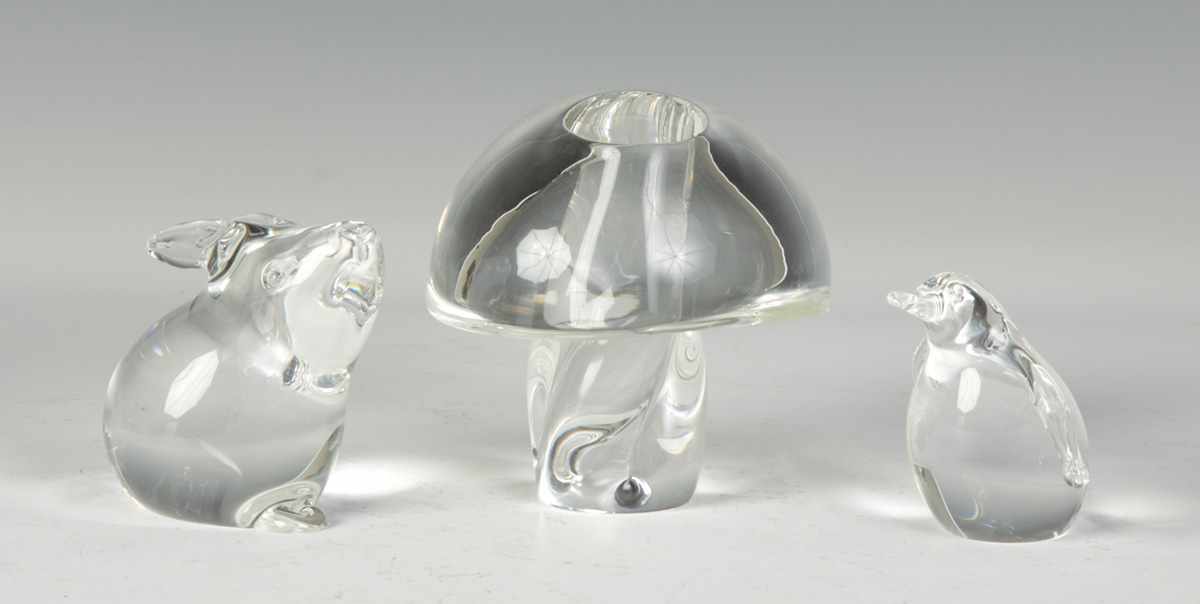 Appraisal: Sgn Stueben Crystal Figures Bunny Mushroom Penguin Dimensions Max Ht