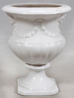 Appraisal: GLAZED POTTERY URN GLAZED POTTERY URN H DIA Italian style