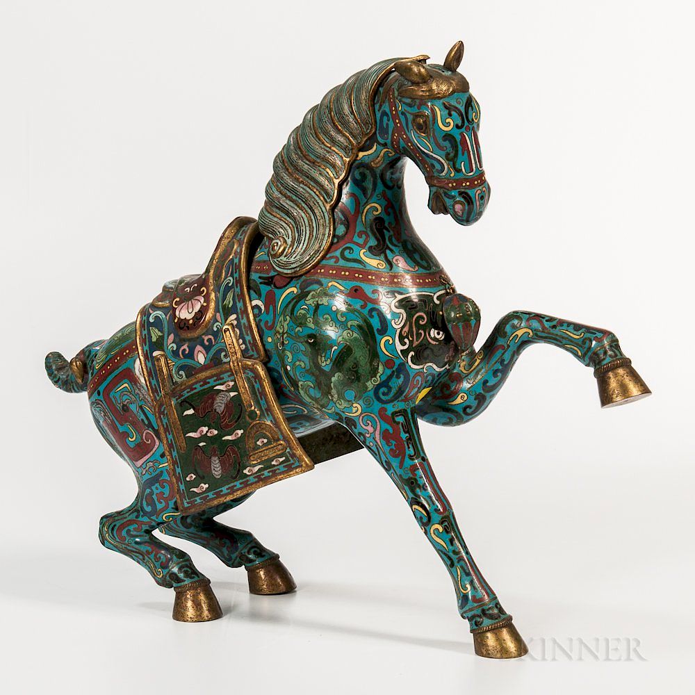 Appraisal: Cloisonne Horse Cloisonne Horse China th century with its hind