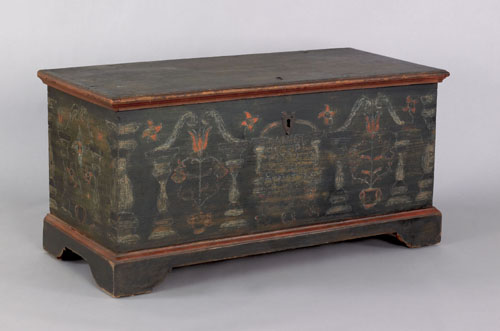 Appraisal: Pennsylvania painted dower chest dated inscribed Daniel Siger decorated with