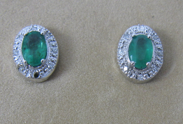 Appraisal: PAIR OF EMERALD AND DIAMOND EAR STUDS each k white