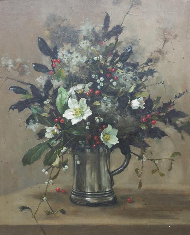 Appraisal: ELIZABETH BRIDGE - STILL LIFE OF LILIES AND HOLLY IN