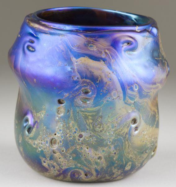 Appraisal: Blue Art Glass Swirl Vase with areas of gold pulls