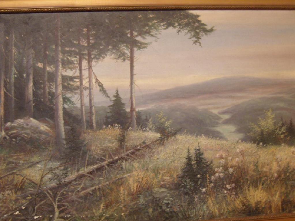 Appraisal: A large oil painting on canvas of a continental landscape