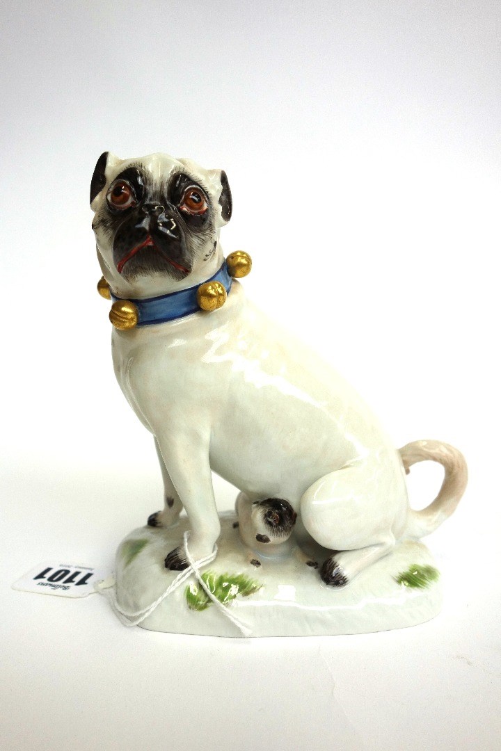 Appraisal: A Meissen porcelain pug dog th century modelled suckling her