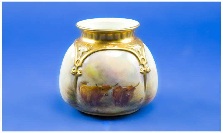 Appraisal: Royal Worcester Vase Painted By Harry Stinton Grazing Cattle And