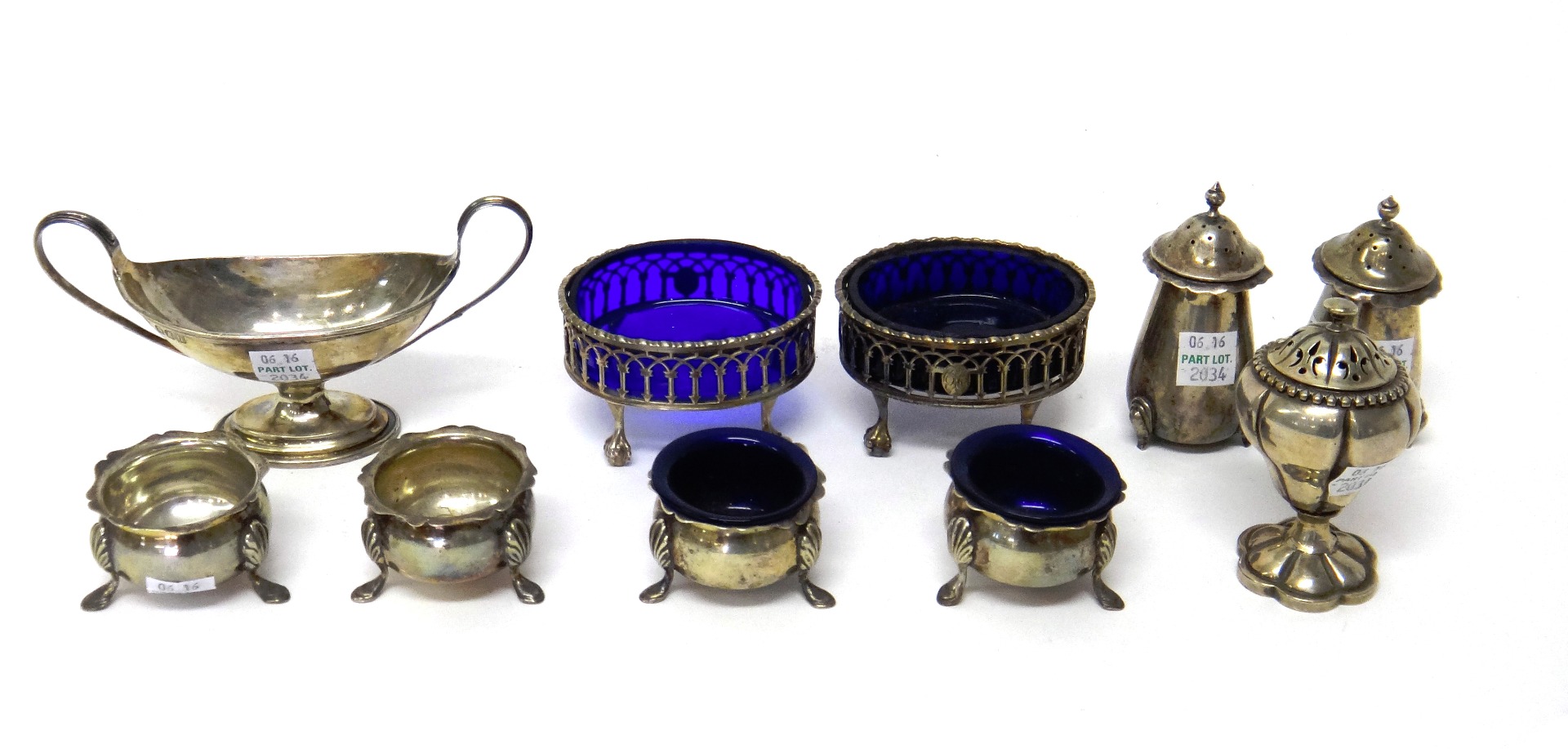 Appraisal: Silver comprising a pair of oval gallery salts each raised