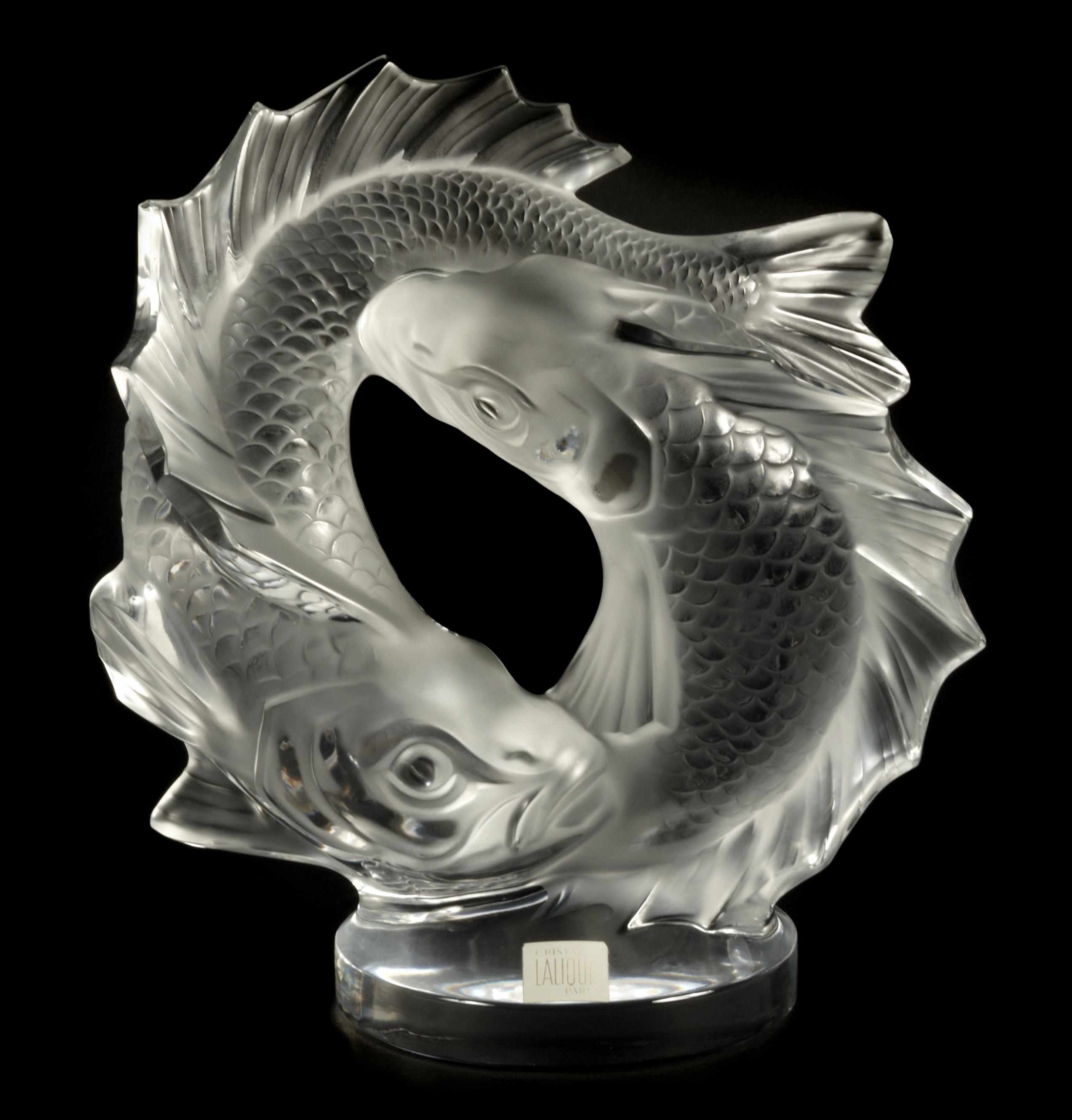 Appraisal: A Lalique molded glass table sculpture Deux Poisson retains Lalique