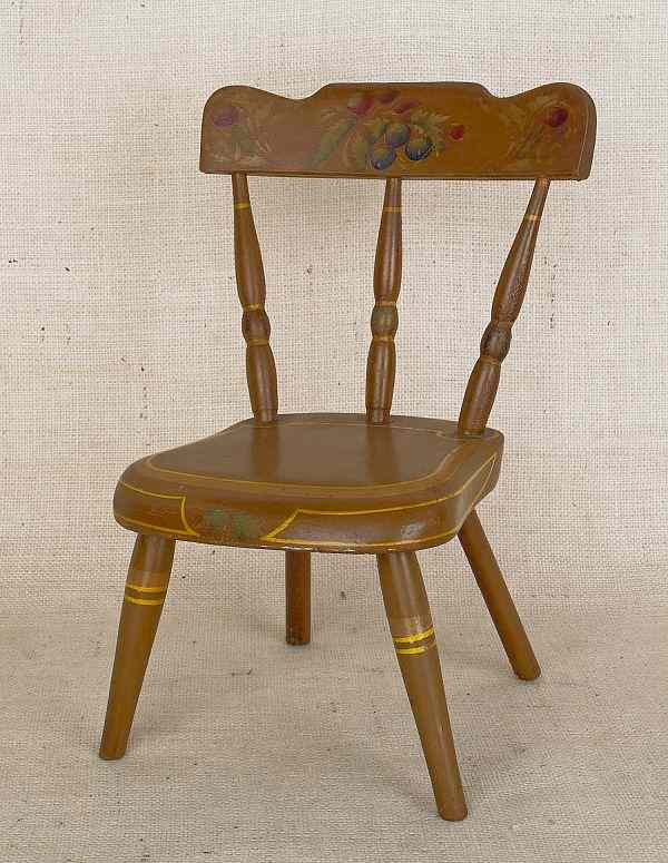 Appraisal: Painted pine doll chair th c with its original brown