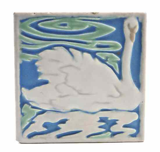 Appraisal: A Rookwood Pottery Tile depicting a swimming swan with impressed