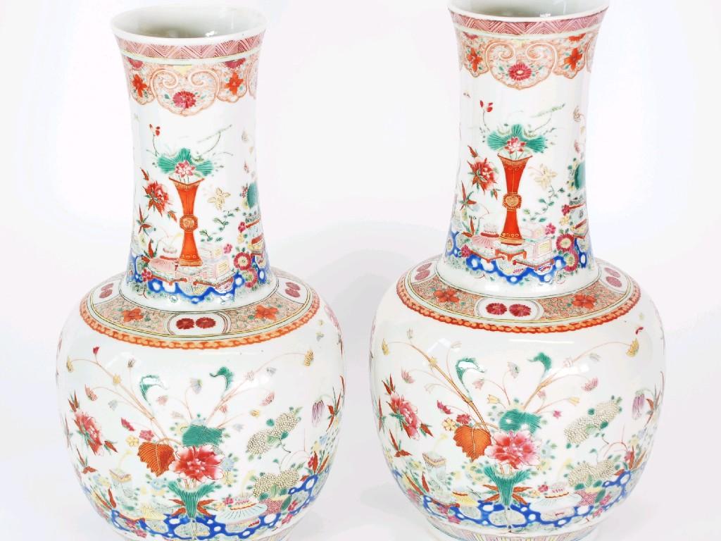 Appraisal: PAIR OF LATE TH EARLY TH CENTURY ENAMELLED PORCELAIN VASES