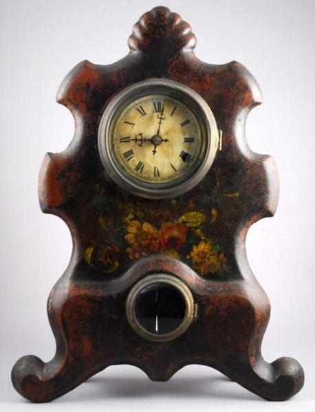 Appraisal: Cast Iron Face Clock with Painted Flowers Description Circa Includes