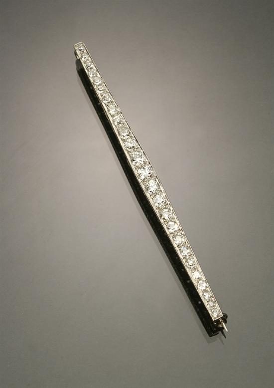 Appraisal: Art Deco Platinum and Diamond Bar Pin Circa Set with