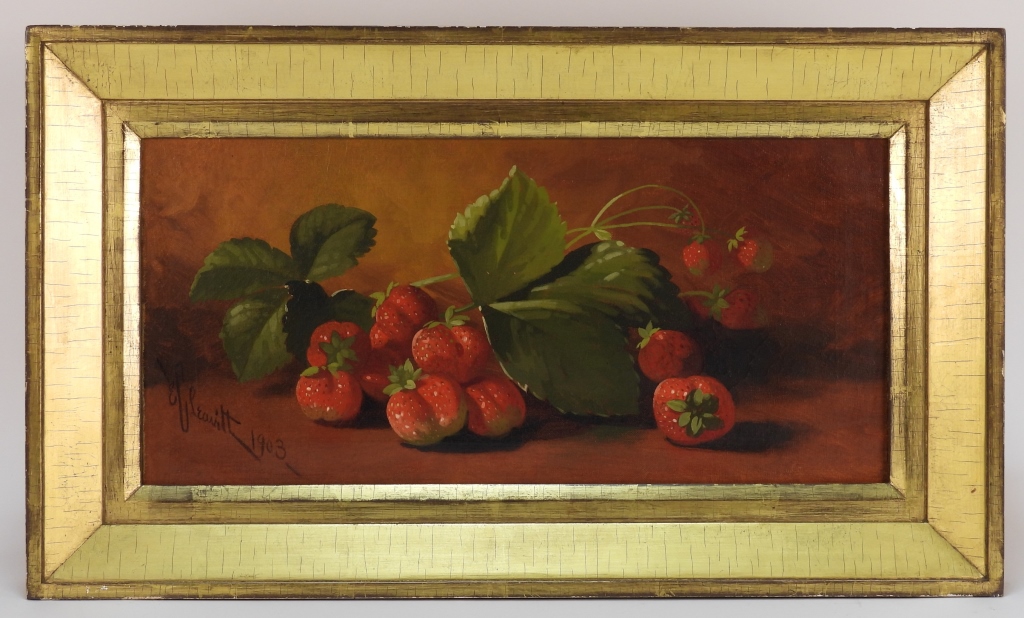 Appraisal: EDWARD LEAVITT STRAWBERRY STILL LIFE PAINTING Rhode Island - Fall