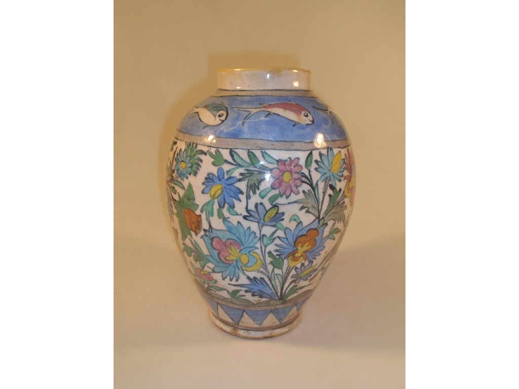 Appraisal: A thC earthenware ovoid vase the shoulder painted with a