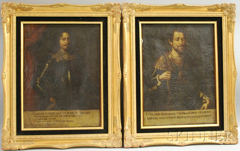 Appraisal: Spanish School th Century Style Two Framed Portraits with Latin