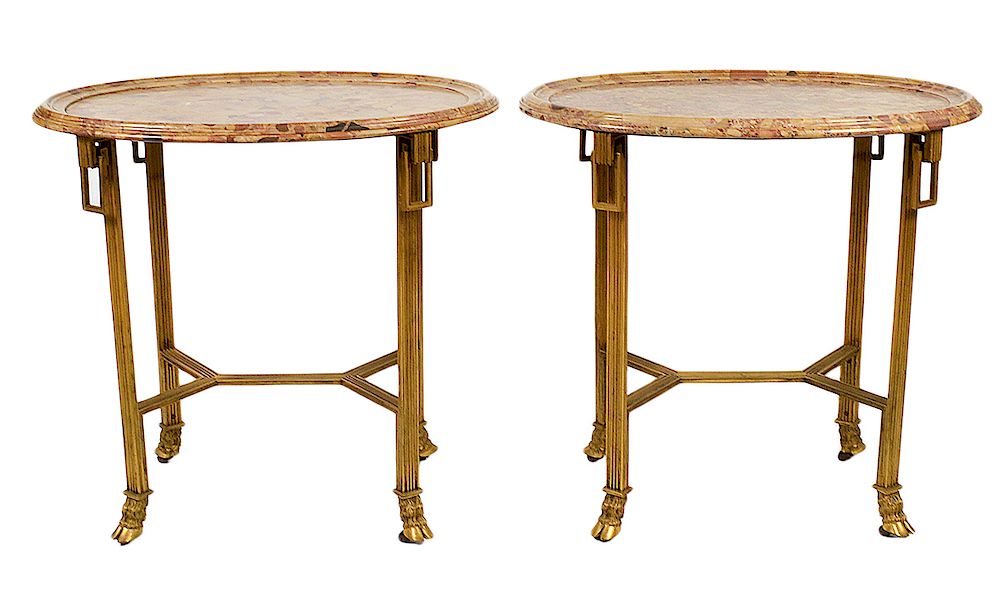 Appraisal: Pr th C French Gilded Marble Top Tables Pair of