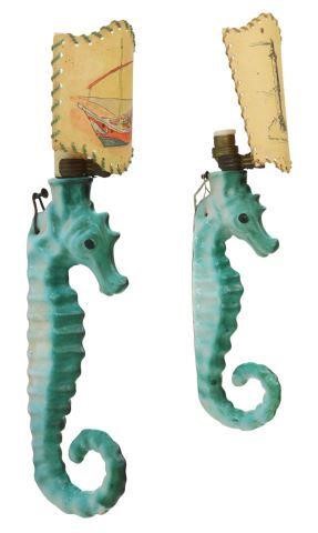 Appraisal: pair Italian mid-century modern ceramic seahorse sconces c s varied