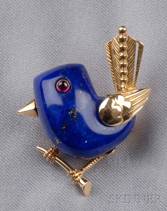 Appraisal: kt Gold and Lapis Bird Brooch the lapis bird with